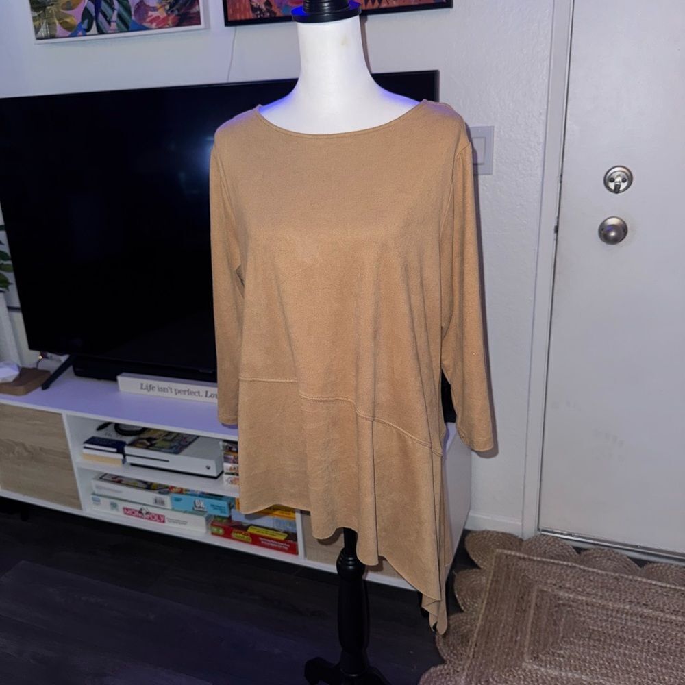 Women's Tan Asymmetrical Top - Picture 1 of 7